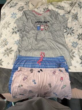 Life Is Good Gray 'Brew Crew' Pajama Top with Blue & Pink Sleep Shorts Set